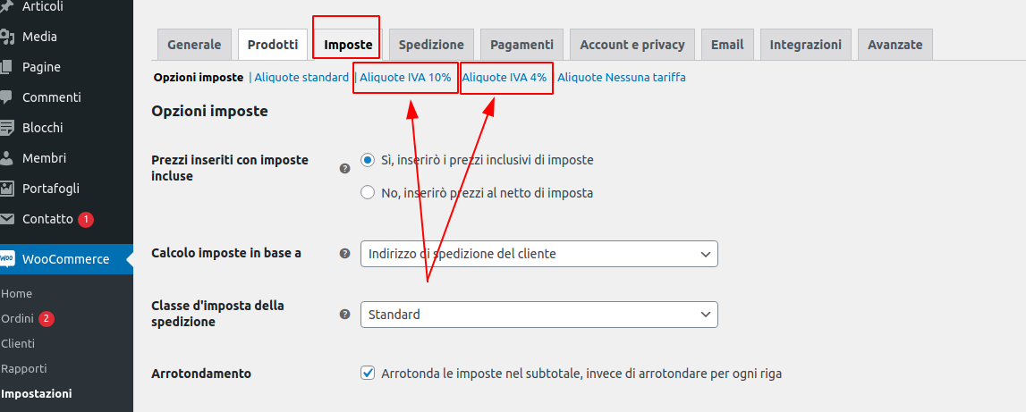 ALIQUOTE IVA WORDPRESS WOOCOMMERCE