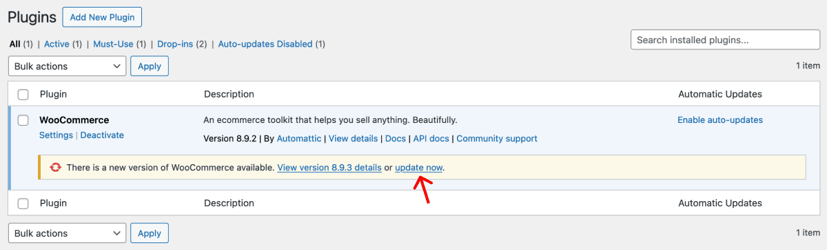 Screenshot showing the new version alert for WooCommerce. Screenshot showing the new version alert for WooCommerce.